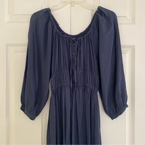 NWT Madewell XS Twill Sophia Navy Midi Dress Cottagecore Boho Peasant Prairie
